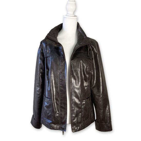 ZENERGY CHICO'S | Dark Brown Mock Neck Zip Up Snakeskin Pattern Jacket Size 1 - Picture 2 of 7